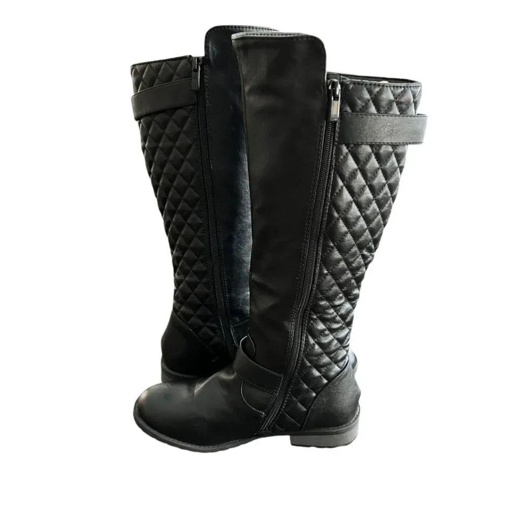 Cambridge Select Women's Riding Boots Black Block Heels Mid Calf Buckle Zip 7.5